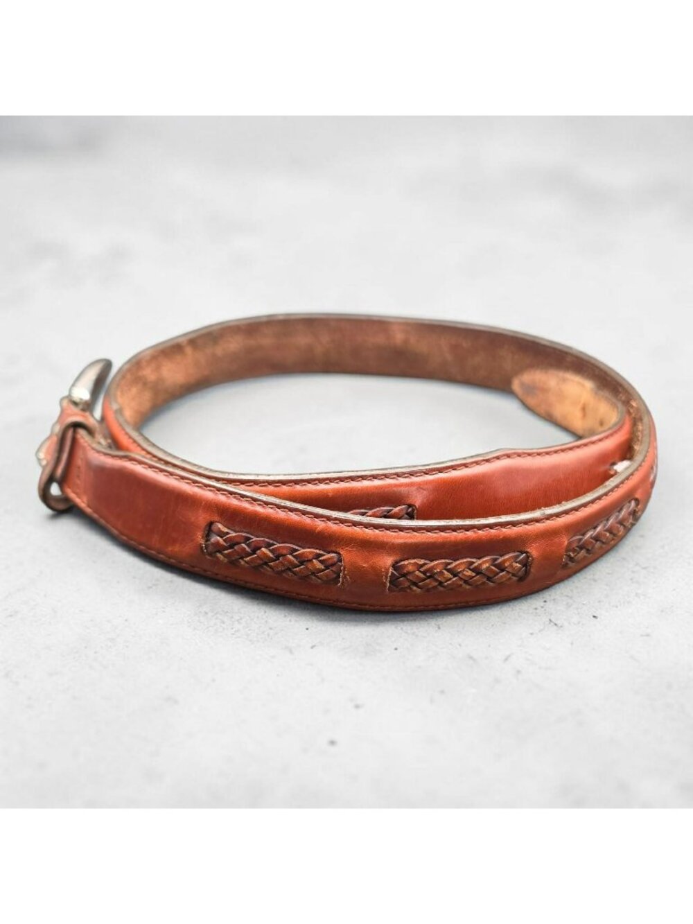 Brighton Brown Leather Belt Size 36 Braided Accents